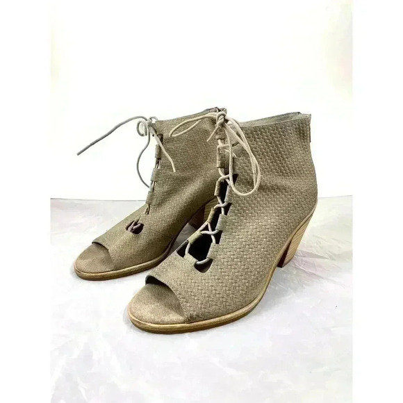Eileen Fisher Beige Lace Up Peep Open Toe Bootie Women Sz 8 - Picture 5 of 8